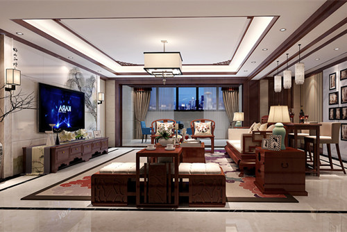 玉林市英華小區(qū)新中式風(fēng)格四居室裝修案例