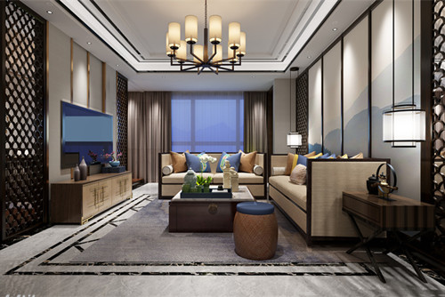 梧州市龍城國際塞納麗景新中式風格四居室裝修案例